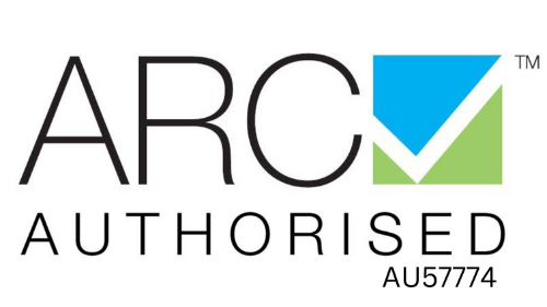 ARC Authorised logo featuring a blue and green checkmark symbol, with the text "ARC AUTHORISED AU57774" in bold, black letters.